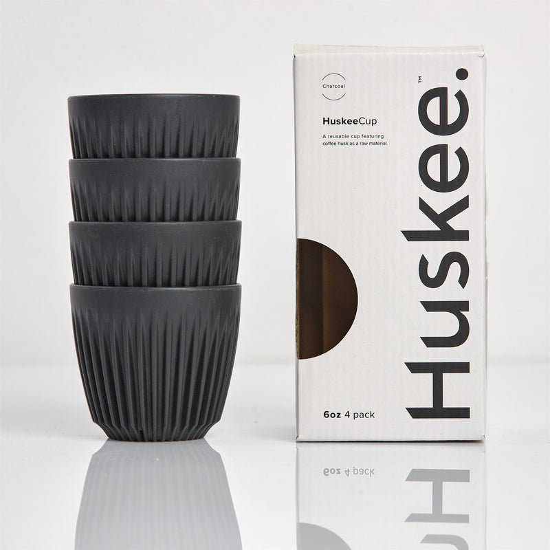 HuskeeCup Reusable Cup 6oz (177 ml) Charcoal (4 Pack)